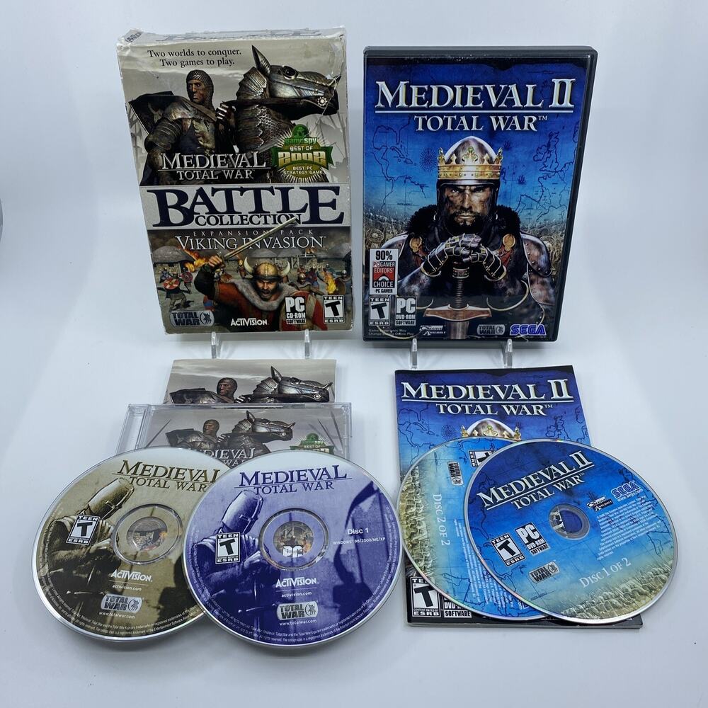 Medieval Total War Battle Collection + Medieval II PC Game Lot RTS Small Box